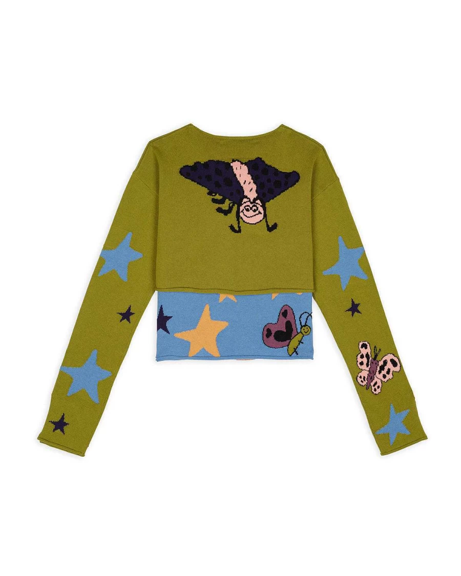 Brain Dead Olive Cropped Bolero Sleeve Cardigan and Top Set