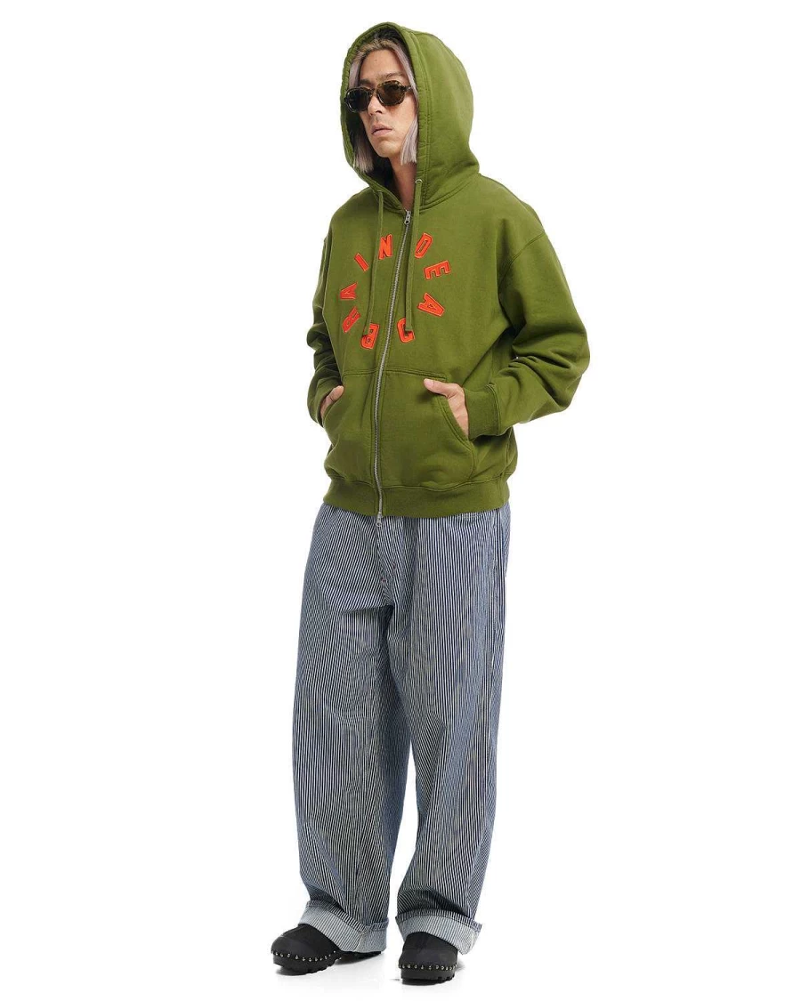 Brain Dead Olive Collegiate Zip Up Hoodie - Men's Streetwear Pullover