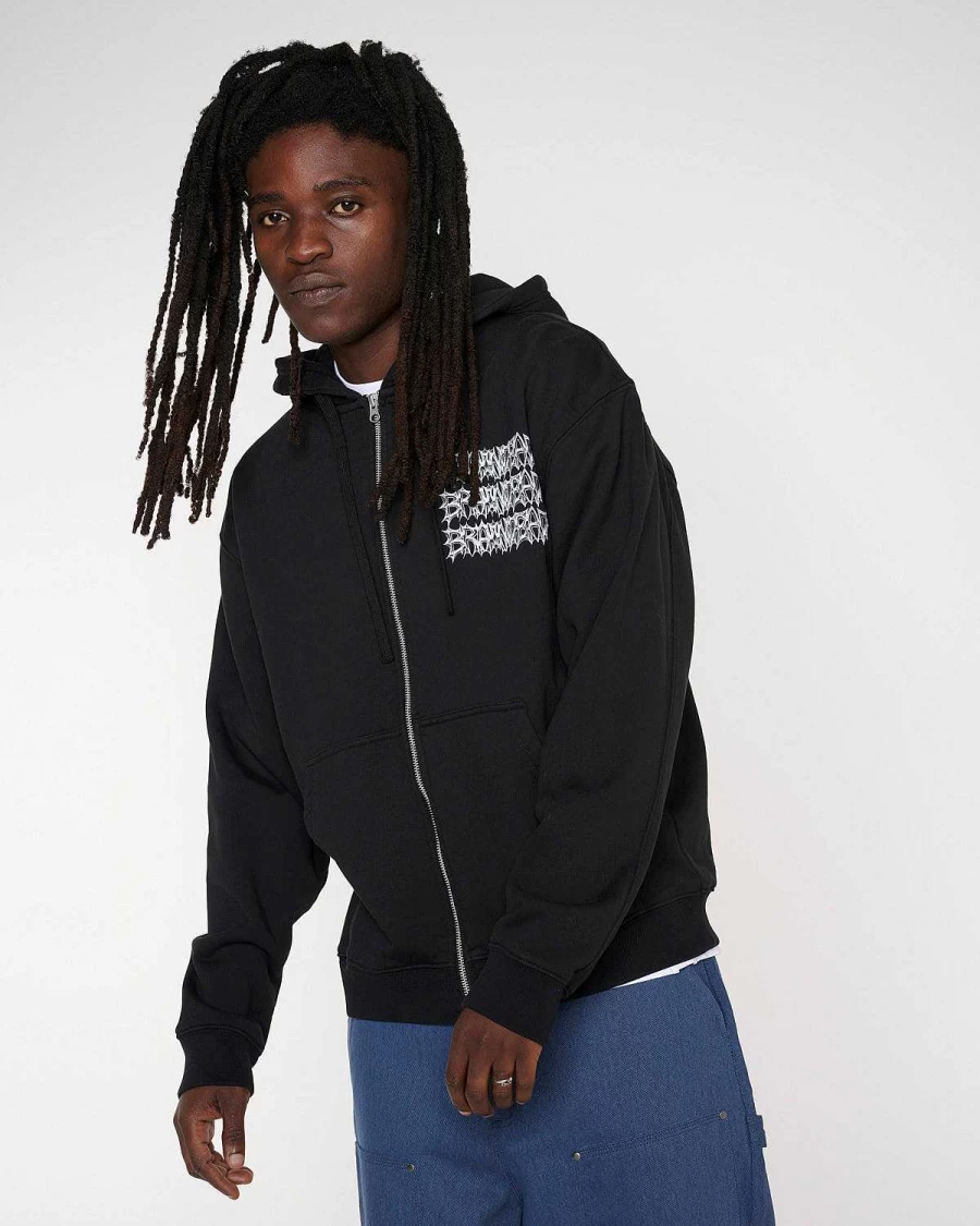 Brain Dead Jiblets Zip-Up Hooded Sweatshirt - Black Pullover Fleece Jacket