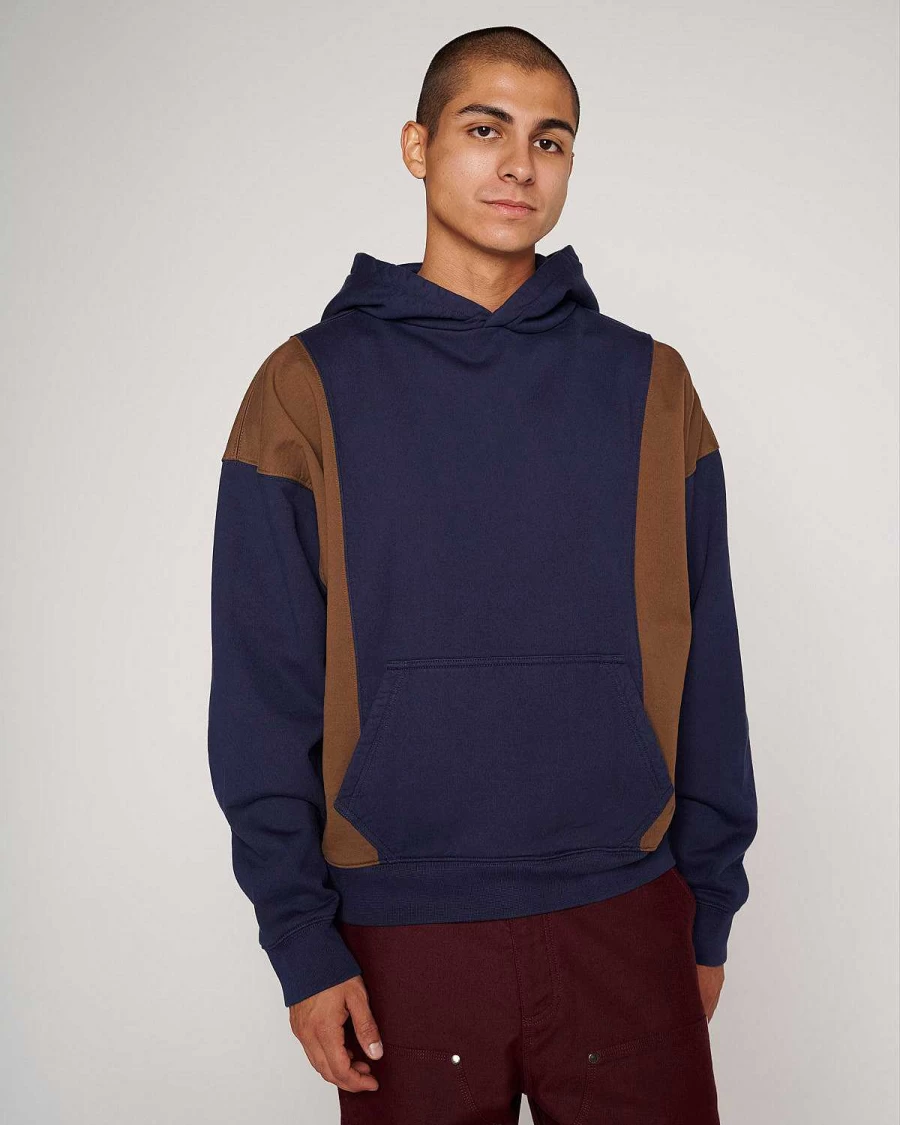 Brain Dead Mendoza Cropped Hoodie Sweatshirt - Navy/Brown Pullover