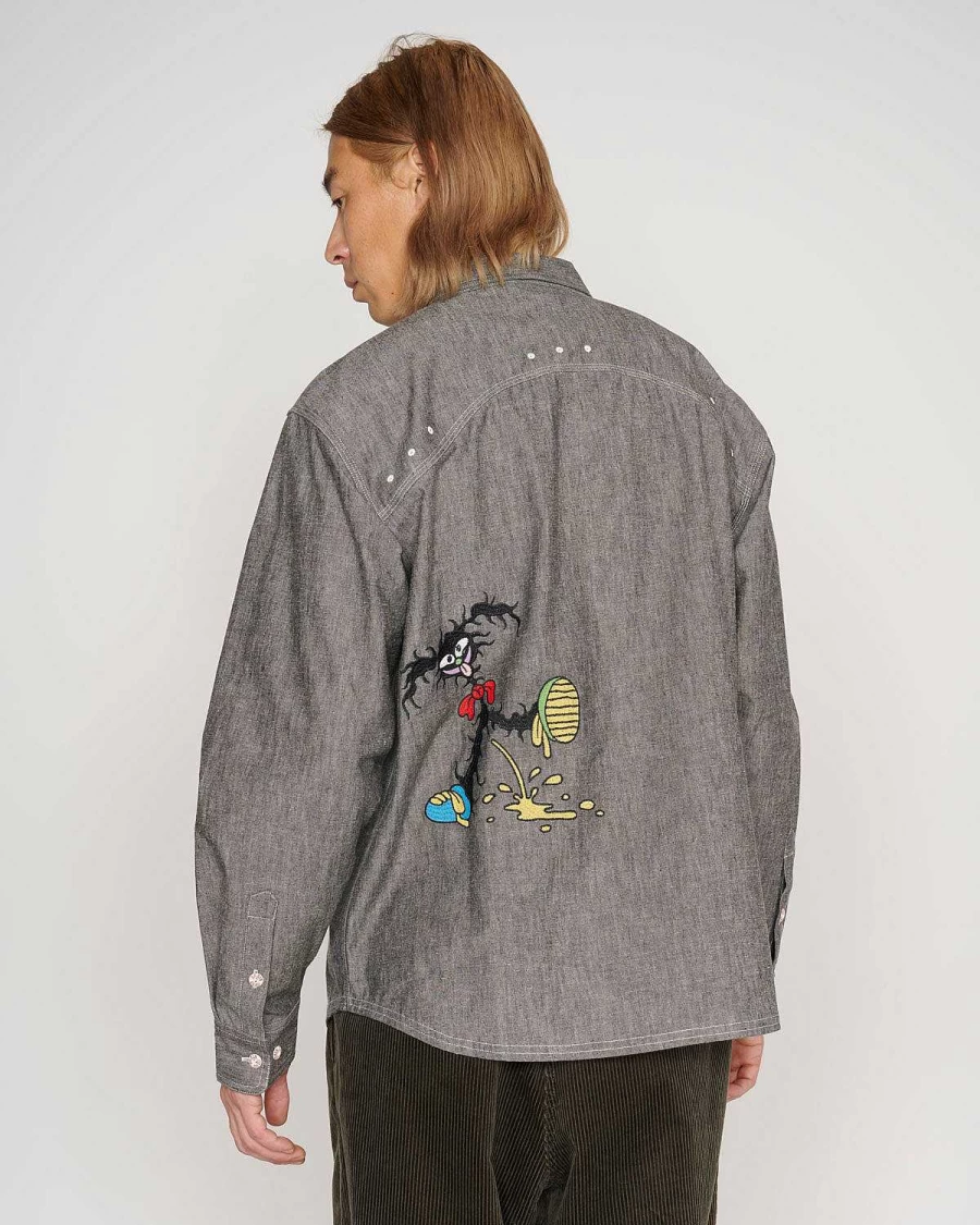 Brain Dead Gray Chambray Button-Up Shirt | Casual Streetwear Style