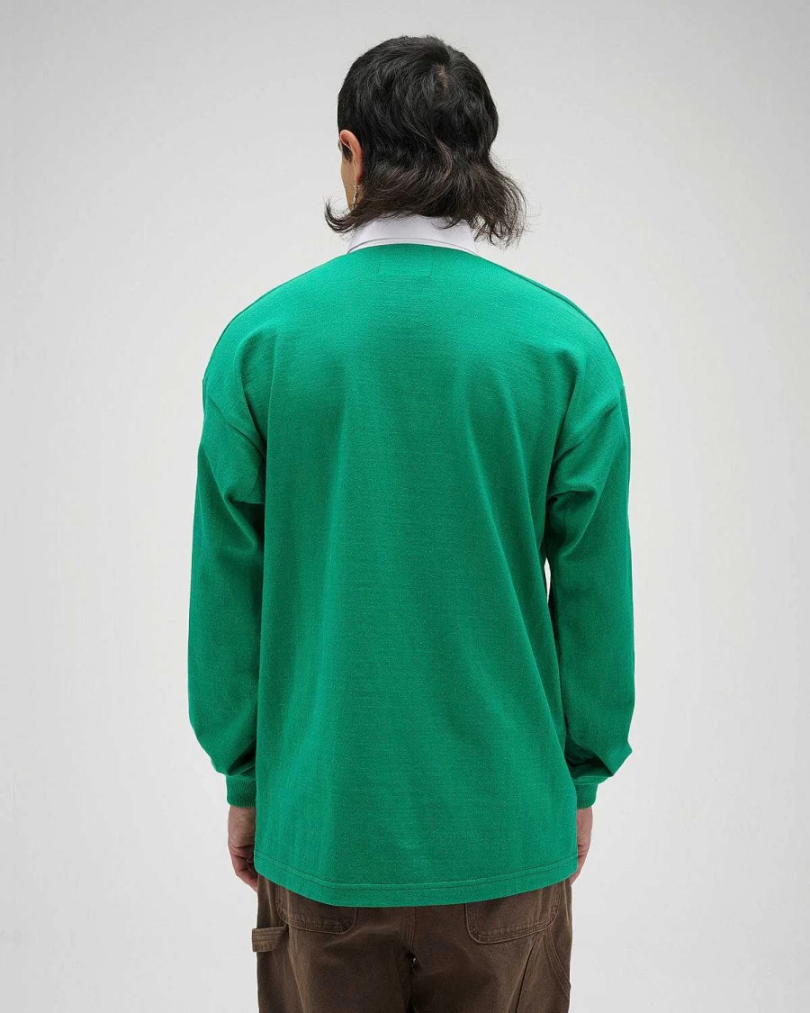 Brain Dead Green 3D Embroidered Logo Rugby Shirt Men's Casual Streetwear