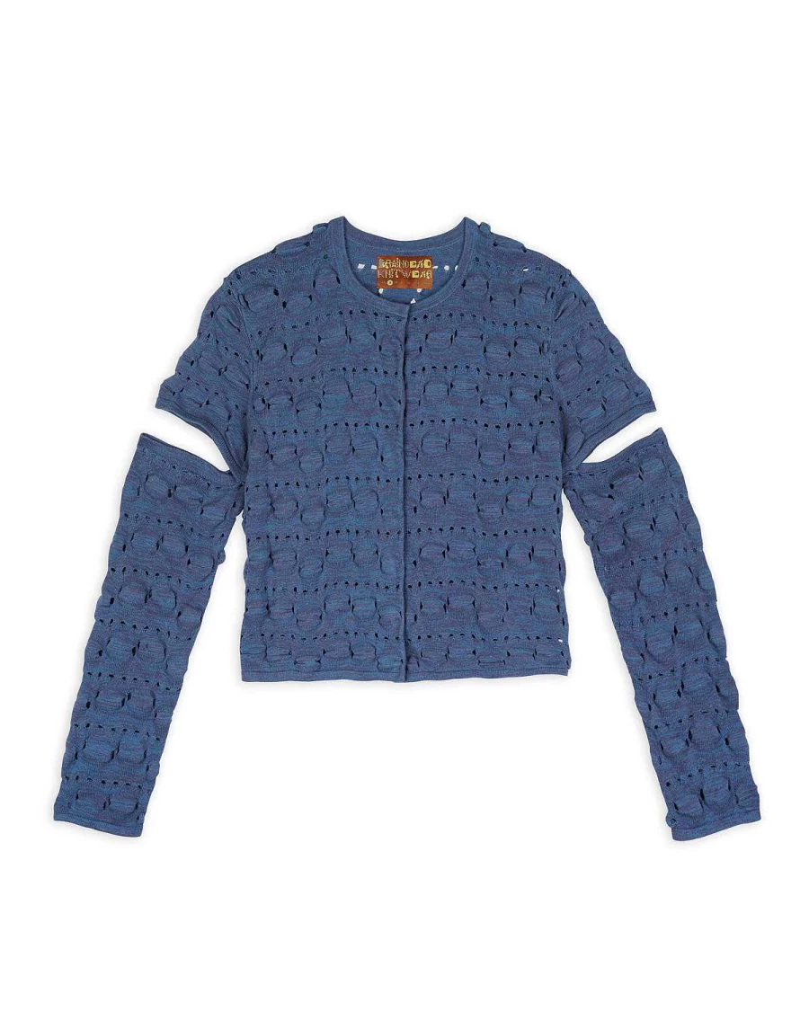Brain Dead Blue Bubble Knit Cardigan | Streetwear Cotton Open-Front Sweater