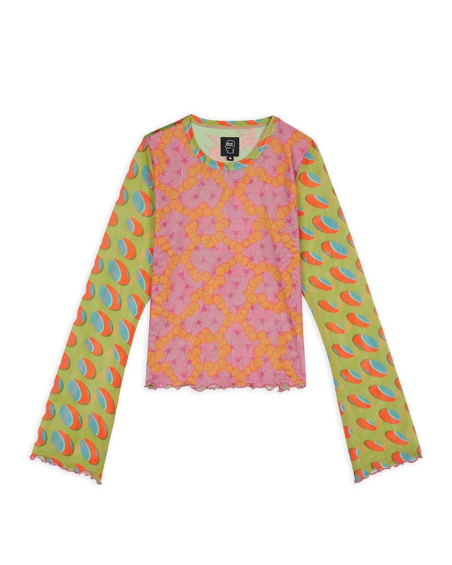 Brain Dead Multi-Color DNA Hypermesh Bell Sleeve Streetwear Top