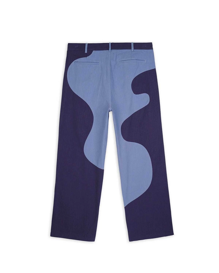 Brain Dead Men's Goop Herringbone Slim Fit Trousers in Navy Blue