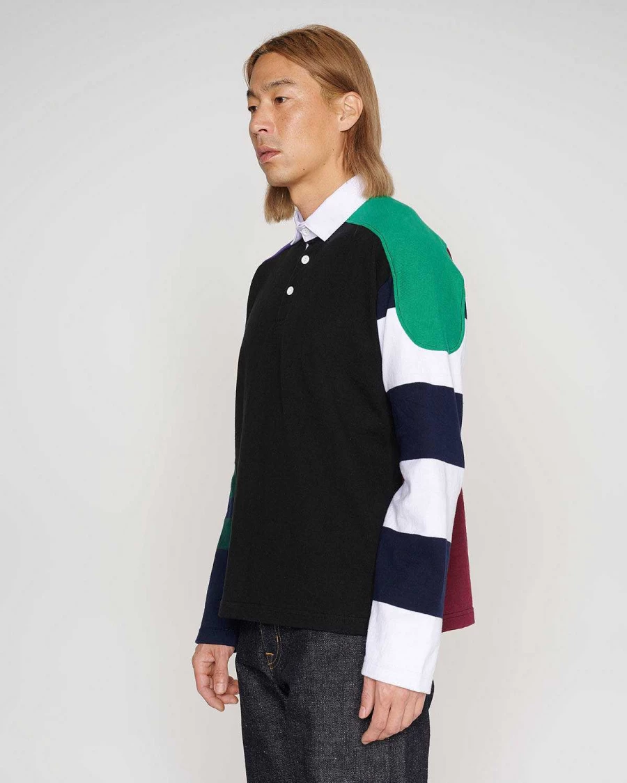 Brain Dead Black Multi Long Sleeve Rugby Shirt | Streetwear Graphic Top | Men's Fashion Apparel