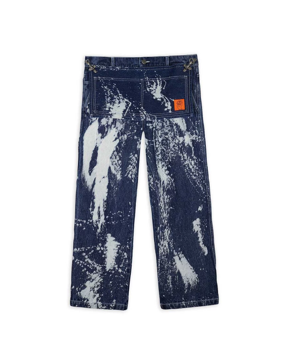 Brain Dead Men's Distressed Bleach Dyed Denim Gardening Work Pants