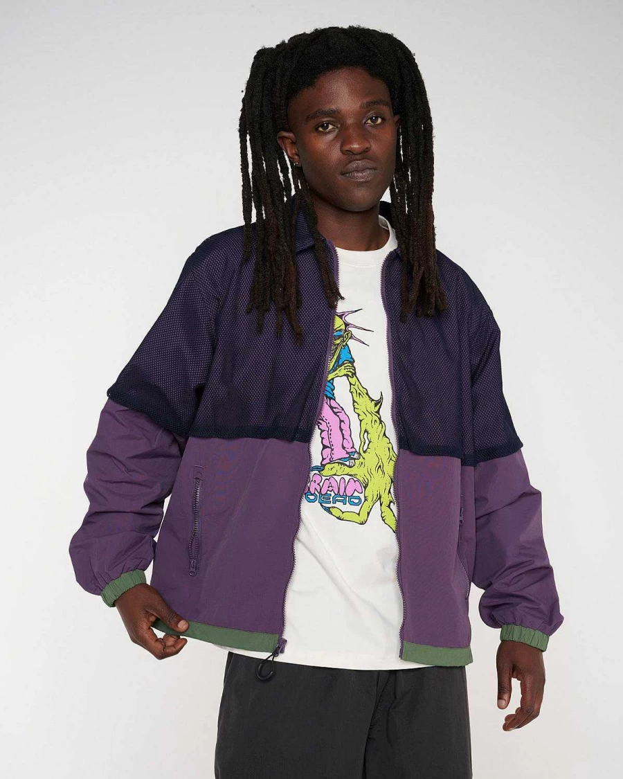 Brain Dead Eggplant Fishing Jacket - Mesh Overlay Water-Resistant Outdoor Gear