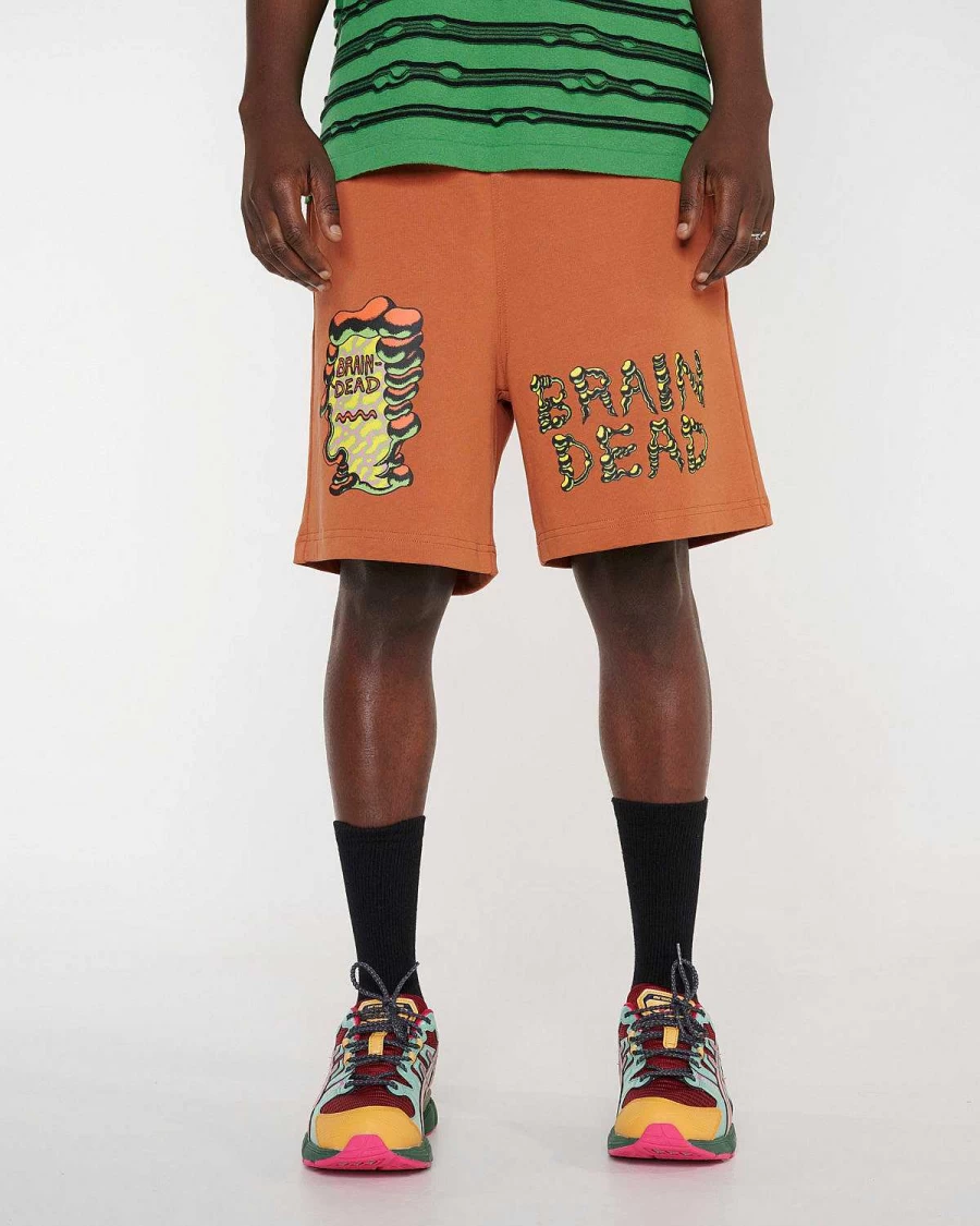 Brain Dead x Tetsunori Tawaraya Logo Embroidered Jersey Shorts - Rust Color Athletic Apparel